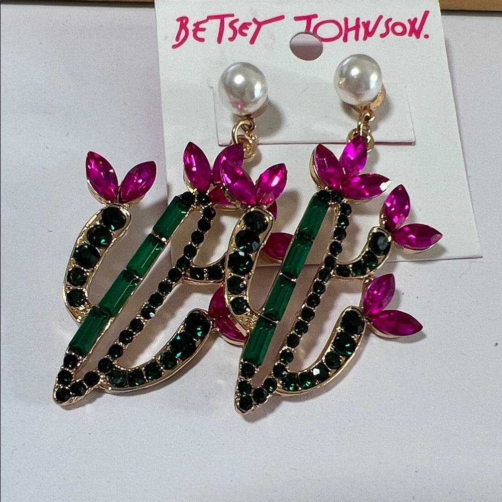 Betsey Johnson DEADSTOCK Vibrant Pink and Green Cactus Earrings arizona desert